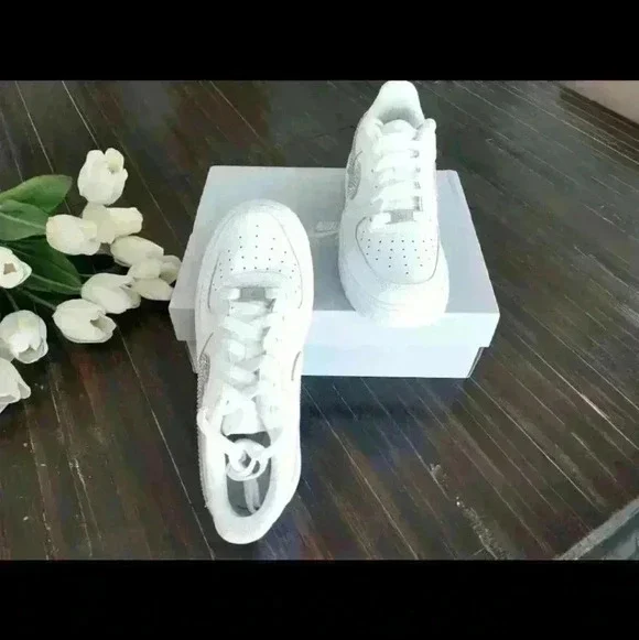 Bling Womens Nike Air Force 1 White Sneakers Shoes made with Swarovski C… - Picture 8 of 8